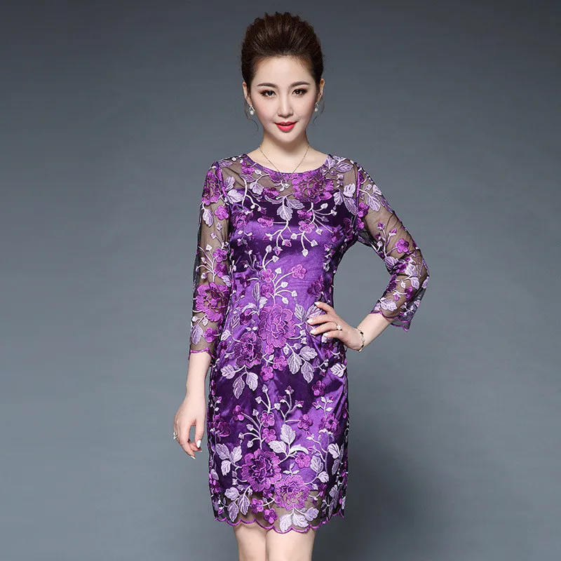 

2020 Spring Advanced Banquet Embroidered Dress Woman 5XL Plus Size Slim Bodycon Mesh Stitching Lace Evening Party Dresses Okb657