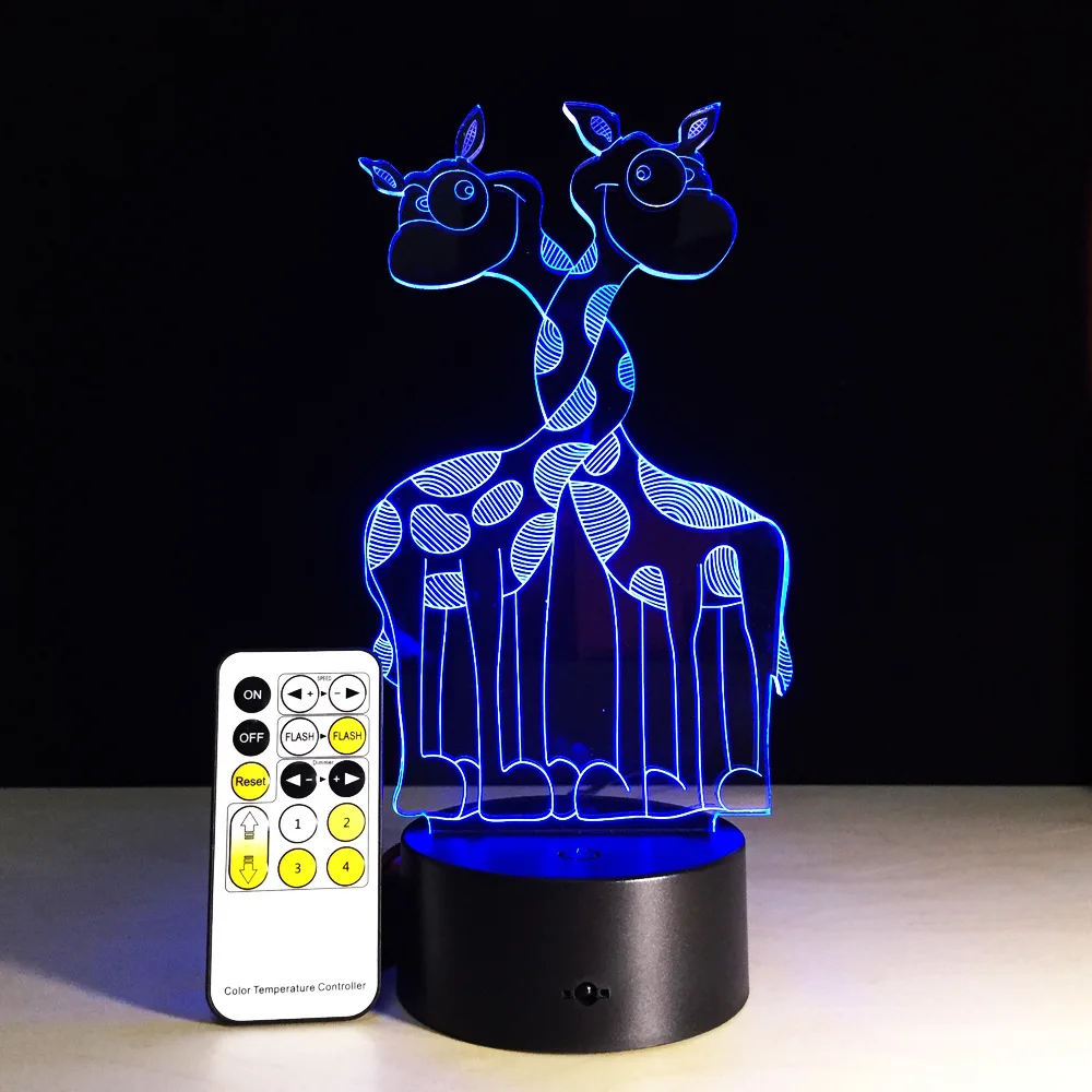 Новинка светодиодная 3D лампа Жираф сенсорный RGB 7 цветов ночсветильник украшение