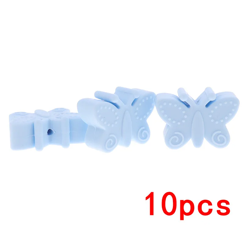 B- 57 Pastel Blue 10 шт. мини-бабочка силиконовые в форме цветка детский прорезыватель из бисера BPA бесплатно младенческой кусаться Цепочки и ожерелья аксессуар DIY новорожденных зубные кольца для детей игрушка - Цвет: B- 57 Pastel Blue