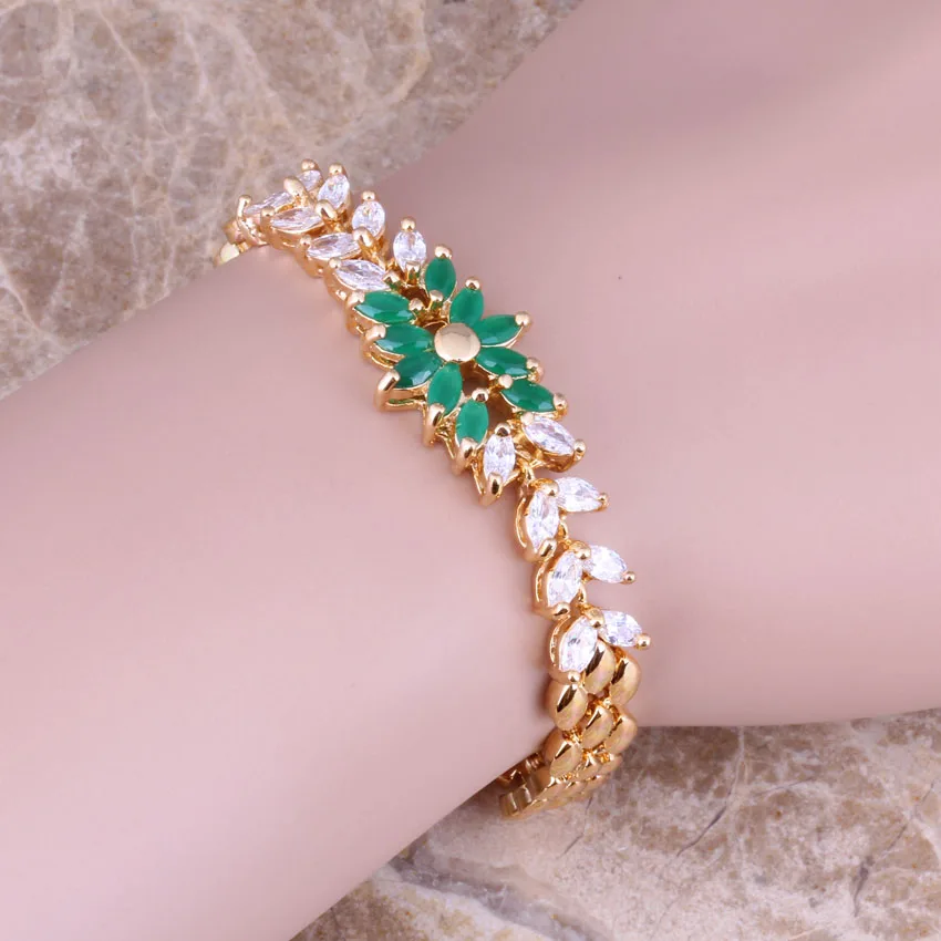 Потрясающий белый CZ зеленый кубический цирконий Желтое покрытие длина 17 см