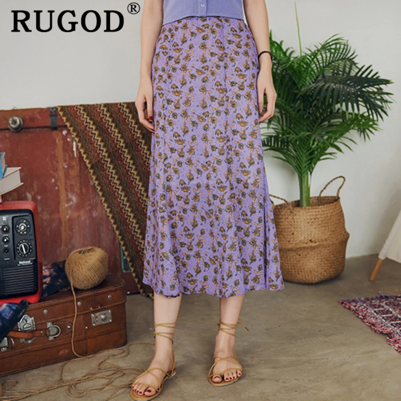 Женская шифоновая юбка RUGOD фиолетовая длинная с принтом|Женские юбки| |