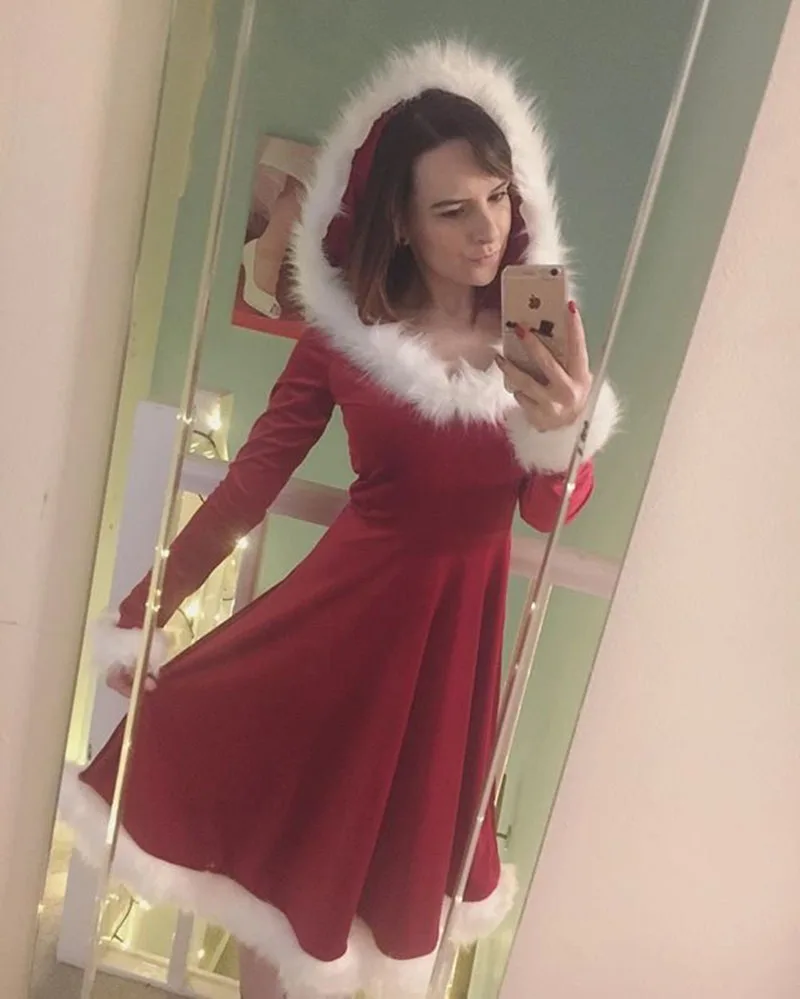 Рождественское платье для мамы и дочки Санта с длинным рукавом Xmas Семейные комплекты наряды одежда из хлопка красный