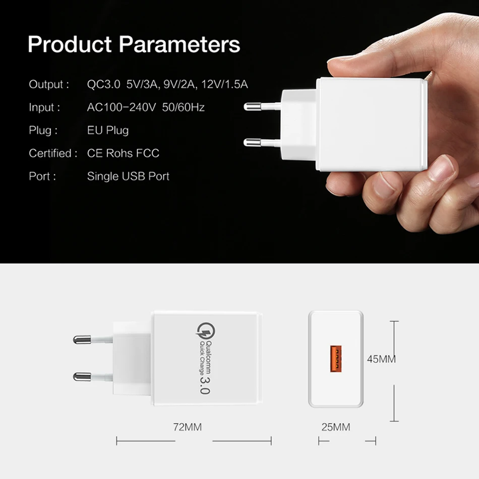 Oppselve 18 Вт Быстрая зарядка 3,0 USB зарядное устройство и QC 2,0 настенное зарядное устройство для телефона iPhone XS Max X 8 samsung S9 Xiaomi быстрое зарядное устройство