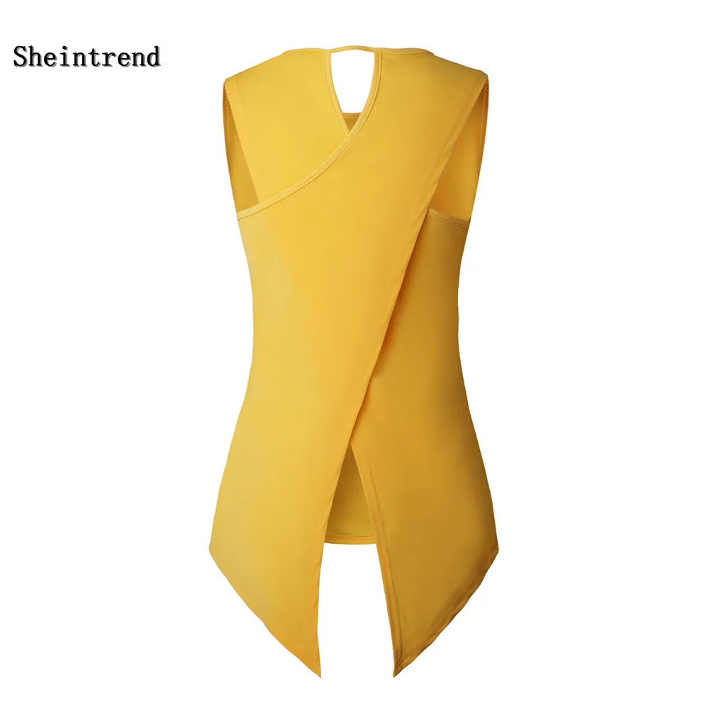 Sheintrend S-XL 2XL 3XL Yellow White Blue Black Pink Women Plus Size T shirt And Tops Summer Casual Sleeveless Cross Lady Tshirt | Женская