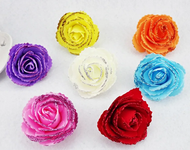 2017 новые 100 шт./лот 7 см золотые Порошковые поролоновые головки роз настоящие