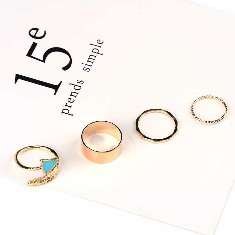 2017 хит набор колец металлическое перо золотистого цвета Круглый 4 шт./компл.