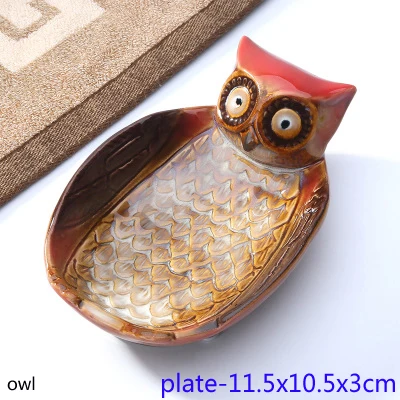 owl Европейский Винтажный Цвет Окрашенные Ангел олень Улитка Сова Птицы дизайн керамический мыльница Ключи брелок для хранения тарелка чаша - Цвет: owl