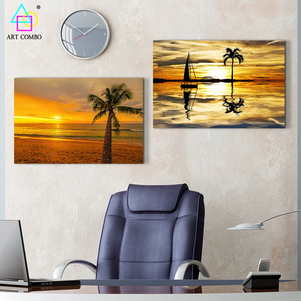 Современные Рамы Красивый Пляж На Закате Кокосовые Пальмы Живопись Wall Art Картина