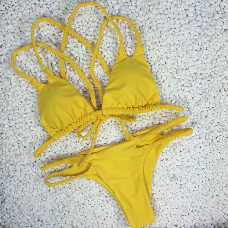 Плетеные бикини сверху снизу набор 2017 бразильские женщины купальный костюм