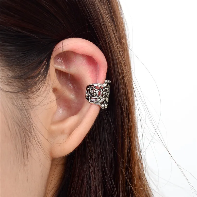 2 шт. модная металлическая цветок уха манжеты для Для женщин серебряная пластина