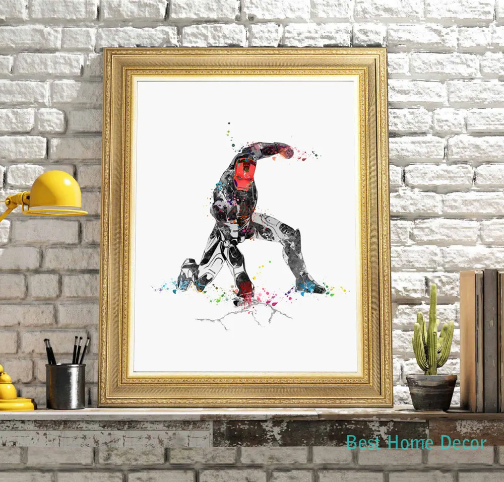 Акварель супер герос Железный человек Изобразительное искусство печать плакат