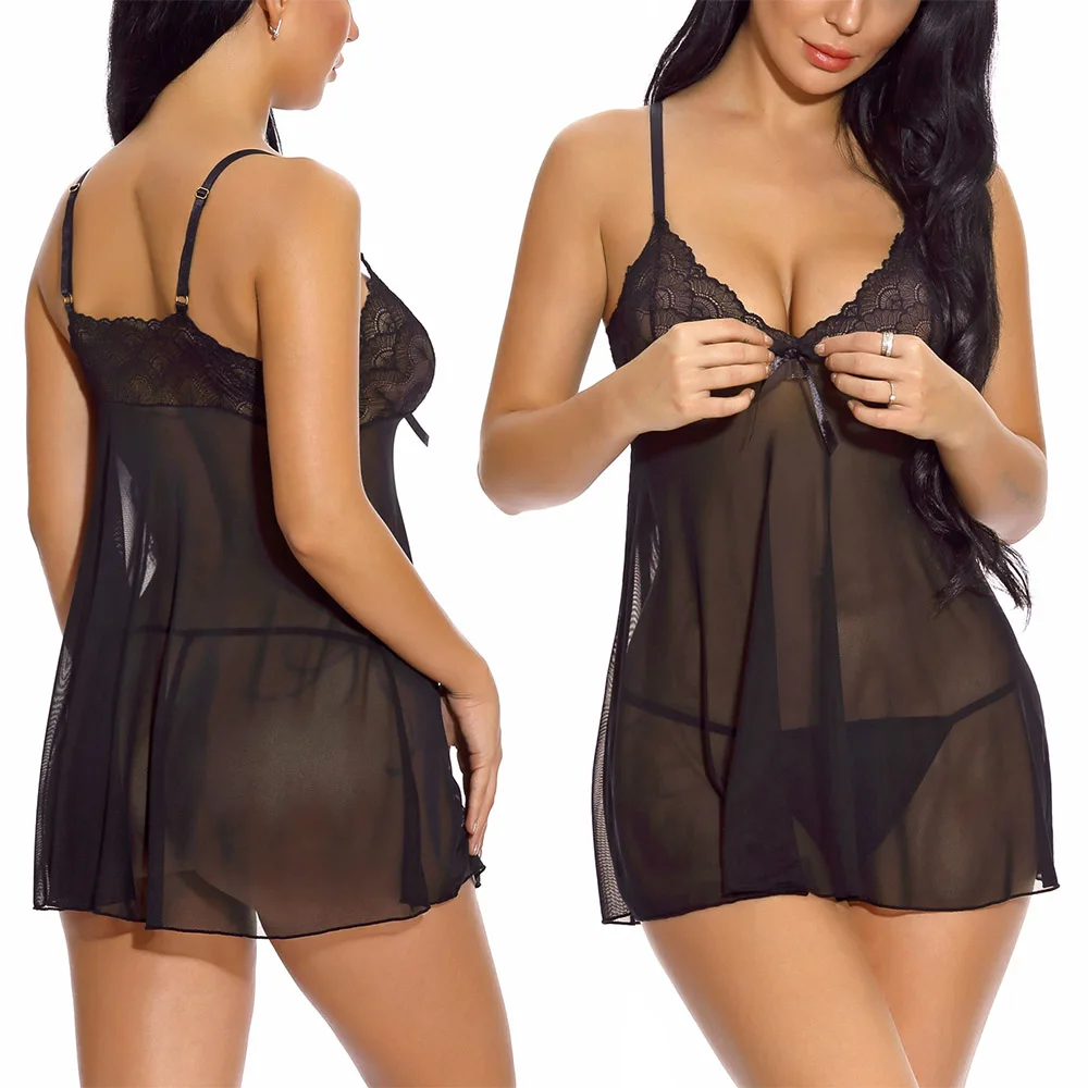 Сексуальное женское белье Babydoll кружевное платье с v-образным вырезом прозрачные