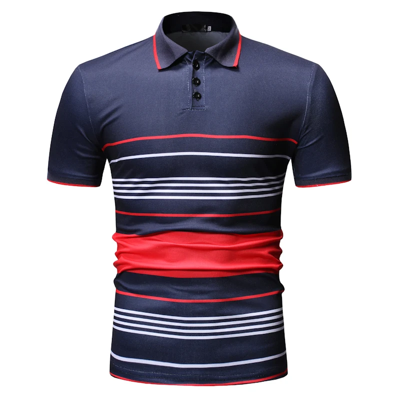 

MOGU 2019 Новый Для мужчин рубашки поло высокое качество дышащая Для мужчин Повседневное в полоску отложным воротником короткий рукав лето Для ...