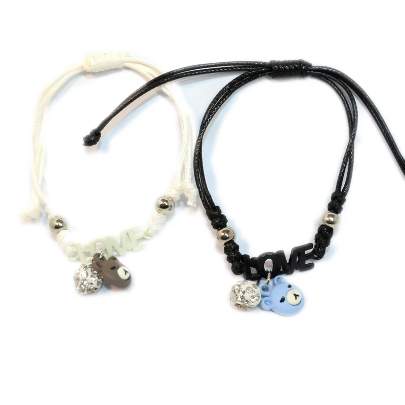 2 шт. модные милые браслеты с мишкой Тедди кожаные ручной вязки дружбы