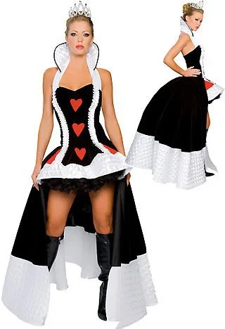free shipping Ladies Queen of Hearts Fancy Dress Costume Alice in Wonderland Costumes | Тематическая одежда и униформа