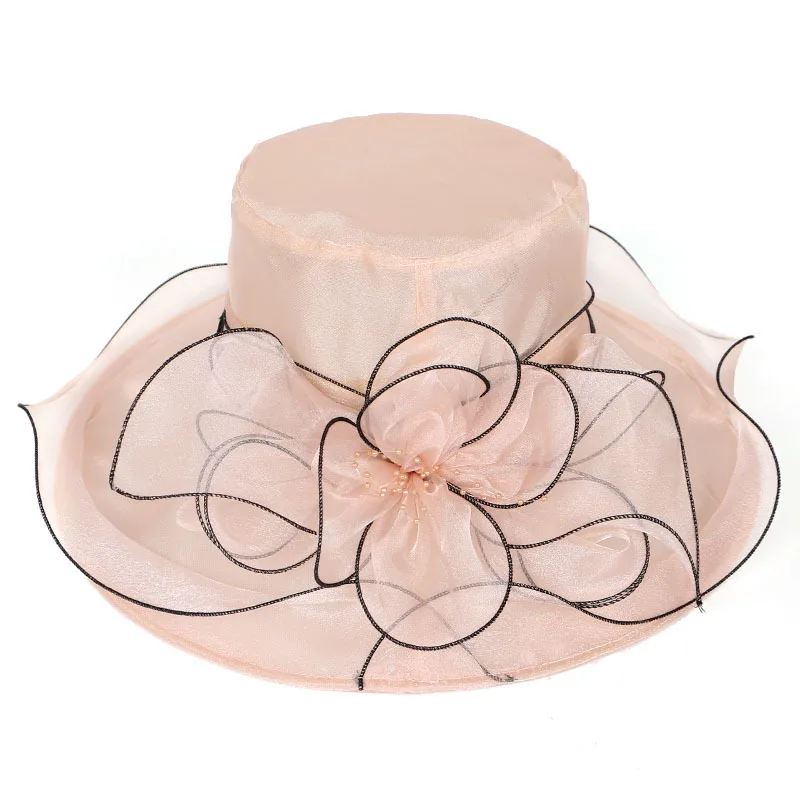 Chapeau Femme Mariage Цветочные федоры Женская церковная чародейная шляпа бант ведро Свадебная шляпа Боулер Дерби широкий пляжный навес шляпы от солнца - Цвет: color2-pink
