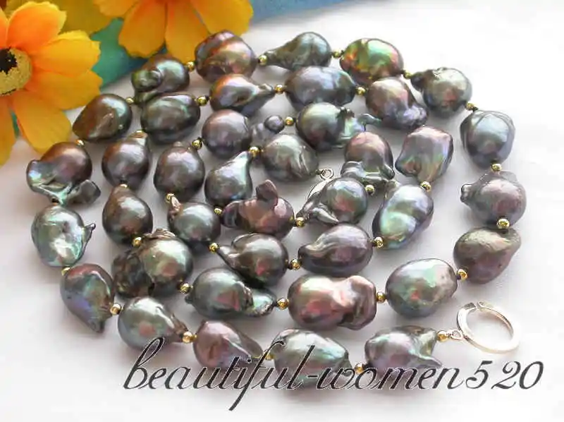

Z3177 34" 20mm baroque BLACK REBORN PEARL NECKLACE