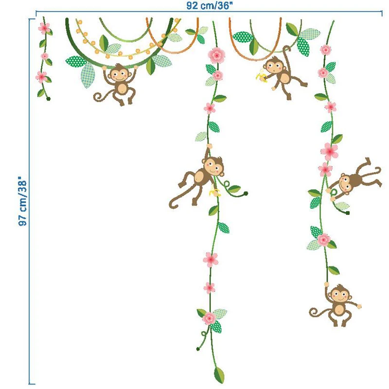 Swing monkey настенные наклейки для детской комнаты съемные джунгли животные цветы
