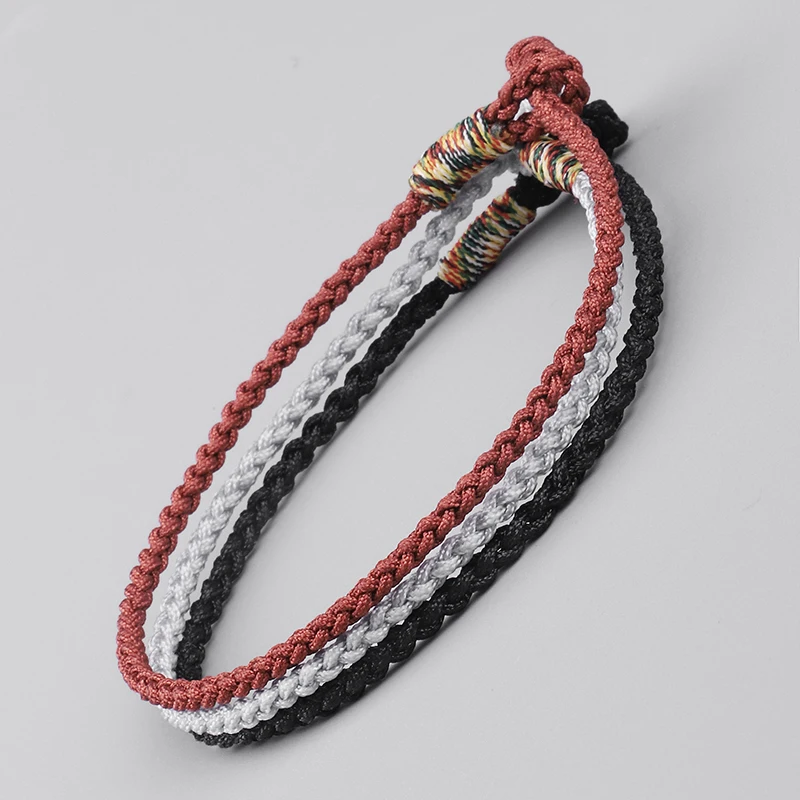 Love Lucky Charm Bracelets& Bangles For Women Tibetan Buddhist Hand Braided Knots Black Silver Rope Bracelet Men