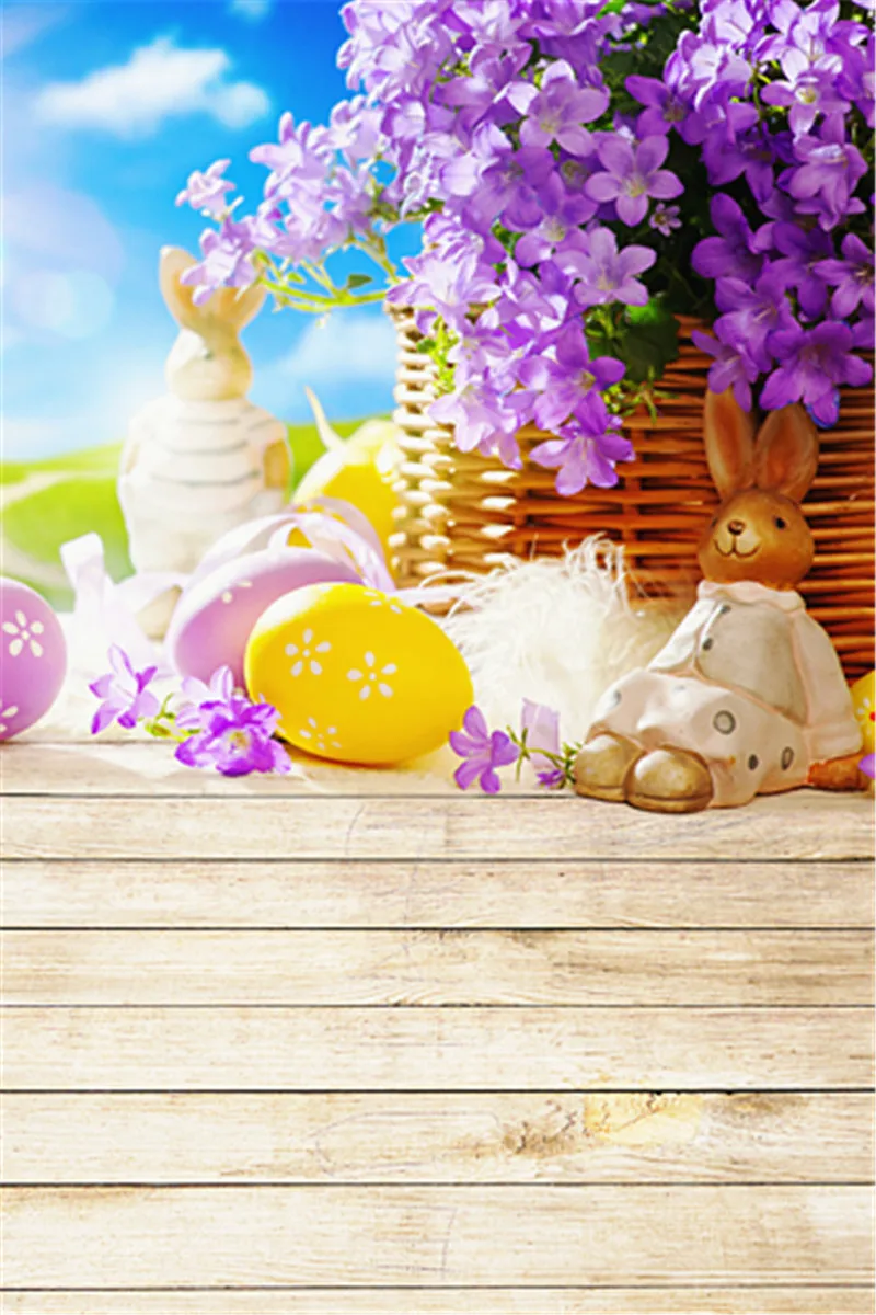 Новый весенний Пасхальный виниловый задний фон Цветы Корзина яйца новорожденные
