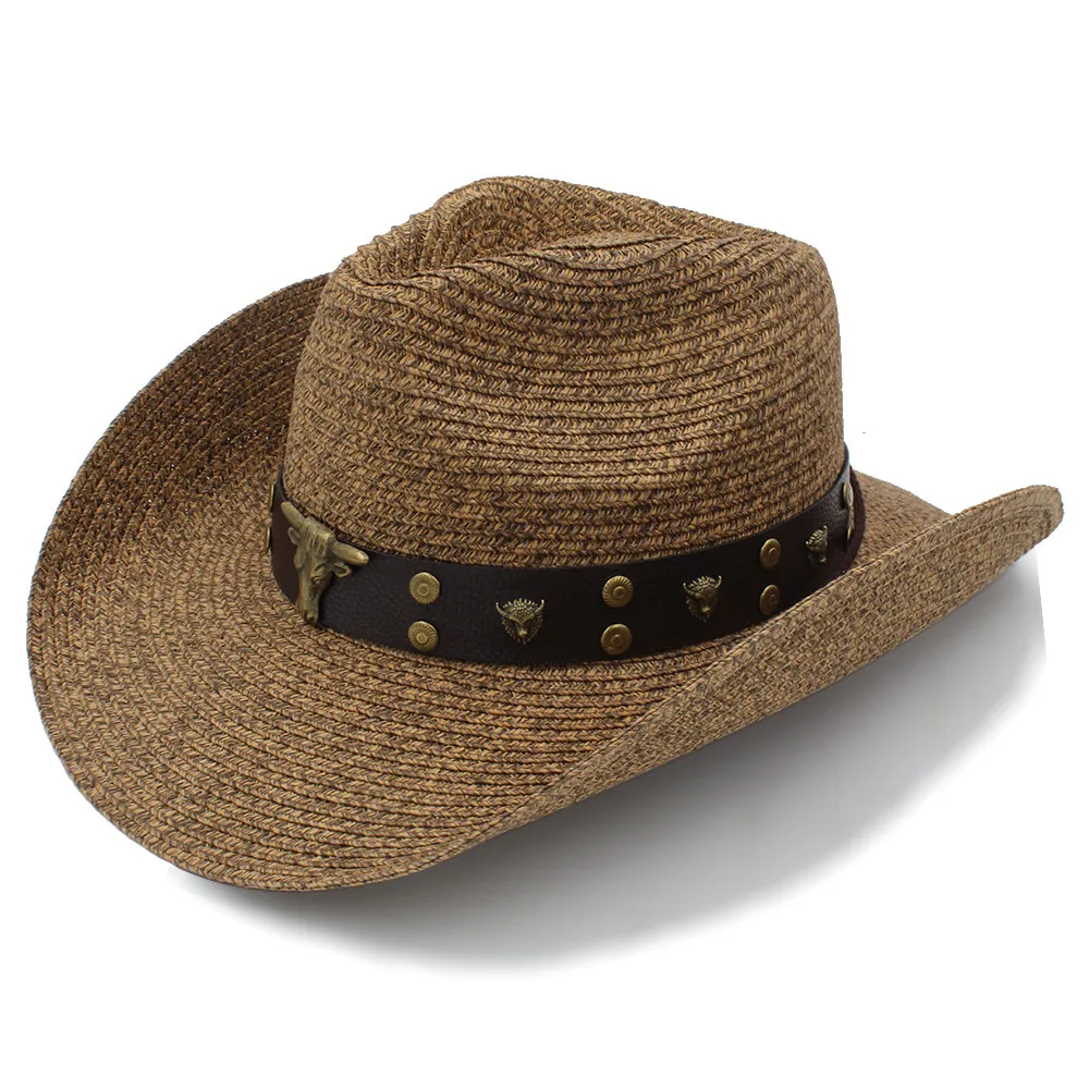 Мужская Ковбойская шляпа Sombrero кожаная в стиле панк размер 56 58 см A0106 XSJ 2019|Мужские