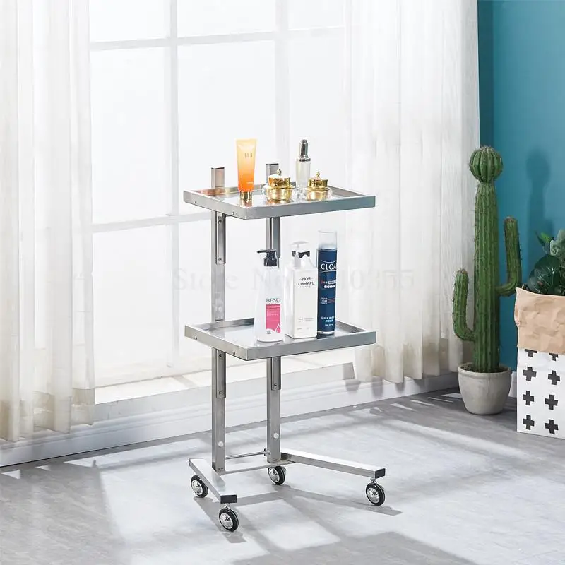 New hairdressing stainless steel cart beauty salon stroller hair salon tool cart folding two table trolley
