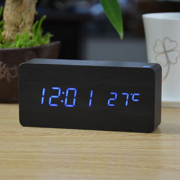 black blue FiBiSnoic светодиодный Будильник с температурным голосовым активированным люминесцентным дисплеем цифровые настольные часы - Цвет: black blue