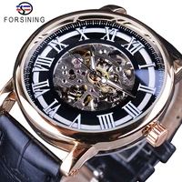forsining transparent roman number men watches top brand luxury automatic skeleton wristwatch male clock leather creative watch