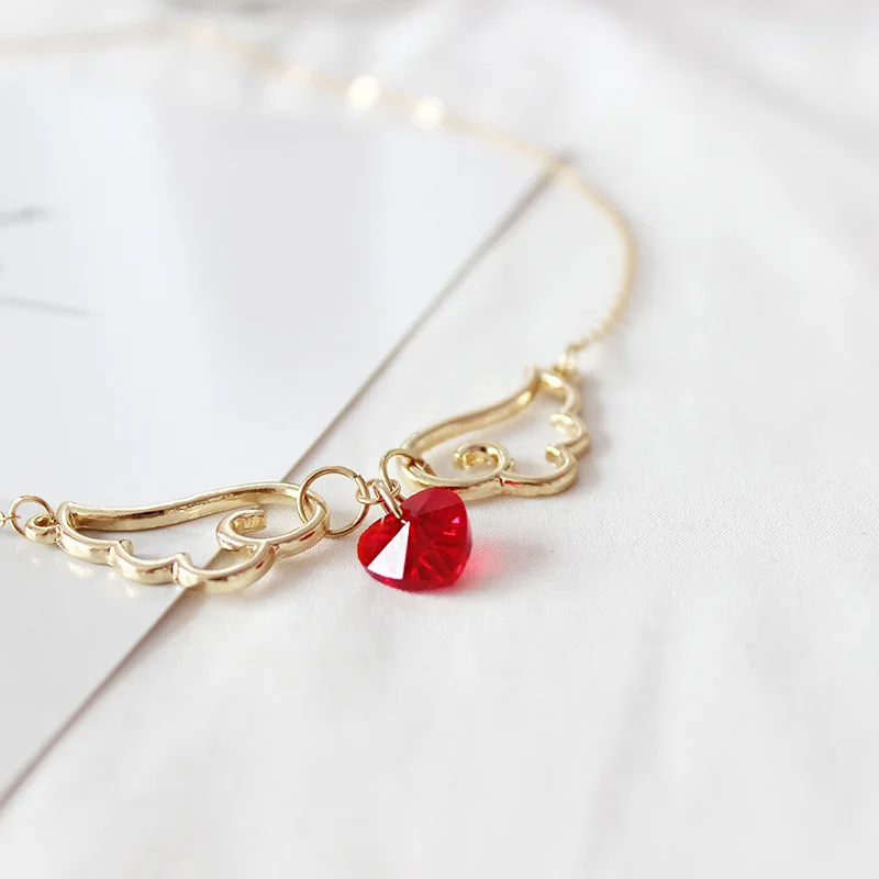 Женская цепочка золотого цвета с кристаллами и красным сердцем|necklaces for women|short