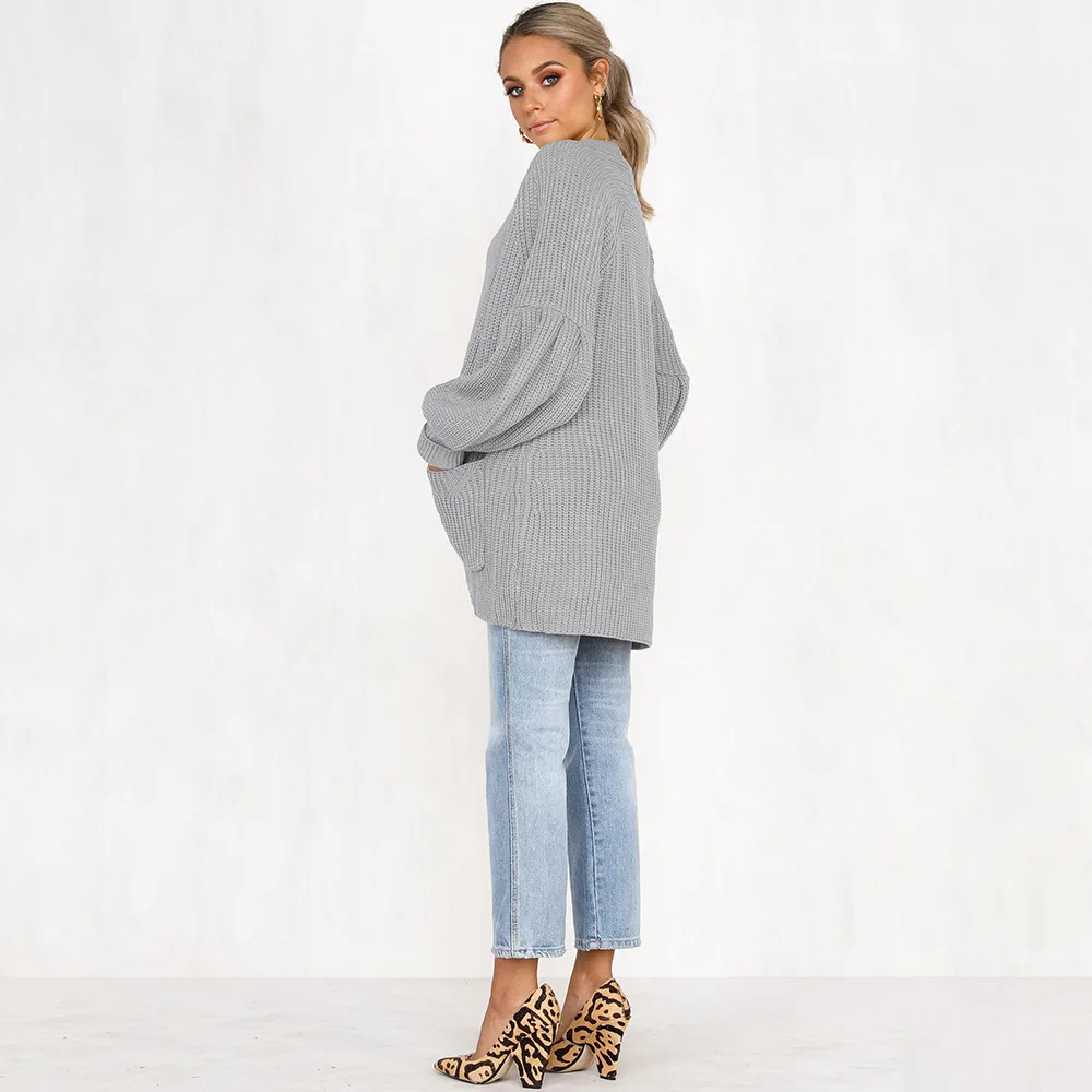 Casual Loose Autumn Women Sweaters 2018 New Fashion Long-sleeved V-neck Open Stitch Pocket Cardigan Warm Outwear Coats Female |