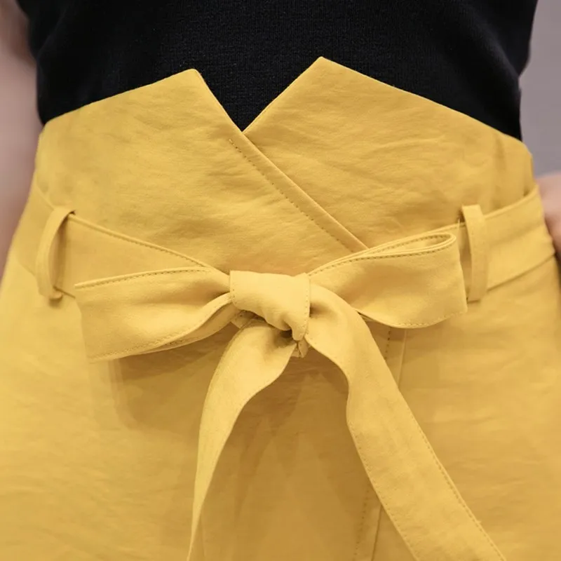 Новинка 2019 летние юбки карандаш с разрезом и бантом Женская Однотонная юбка