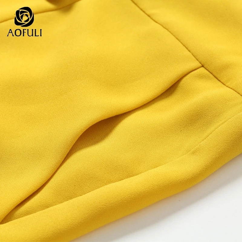 AOFULI L XXXL 4XL 5XL желтые короткие женские брюки больших размеров с карманами