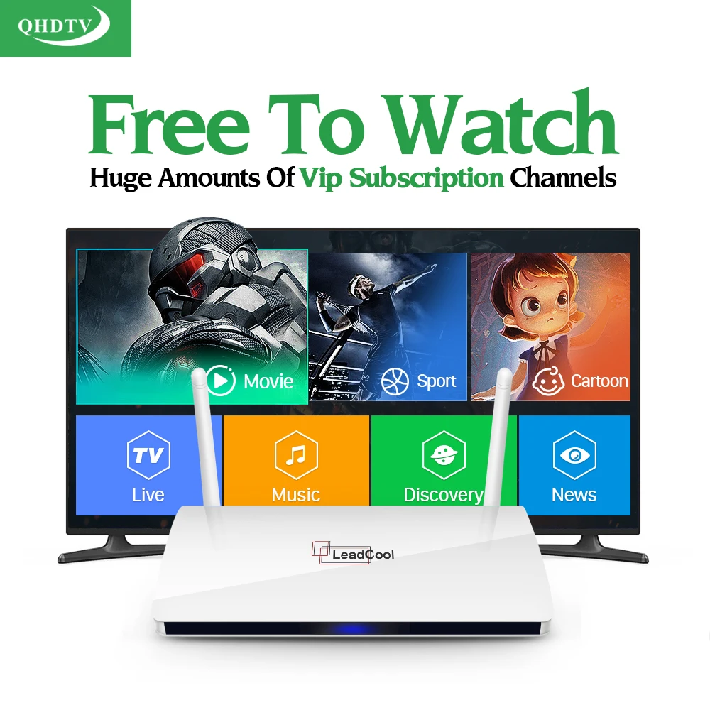 Leadcool IP tv медиаплеер 1 год QHD tv подписка Европа арабский французский 1300 каналов Android 8,1 1G/2G 8G/16G Smart tv Box