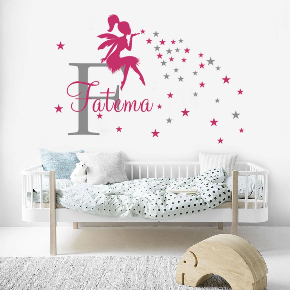 

Fairy Girl Vinyl Wall Decal Custom Baby Name Wall Sticker Nursery Decor Fairy Blowing Stars Wall Art Mural Girls Gift AZ167