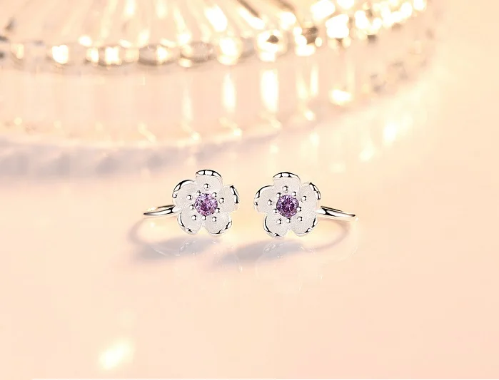 purple Серьги-клипсы в форме цветка MEGREZEN без пирсинга для женщин и девочек, серебряные серьги Brincos, стразы, циркониевые серьги-манжеты на E275-5 - Окраска металла: purple