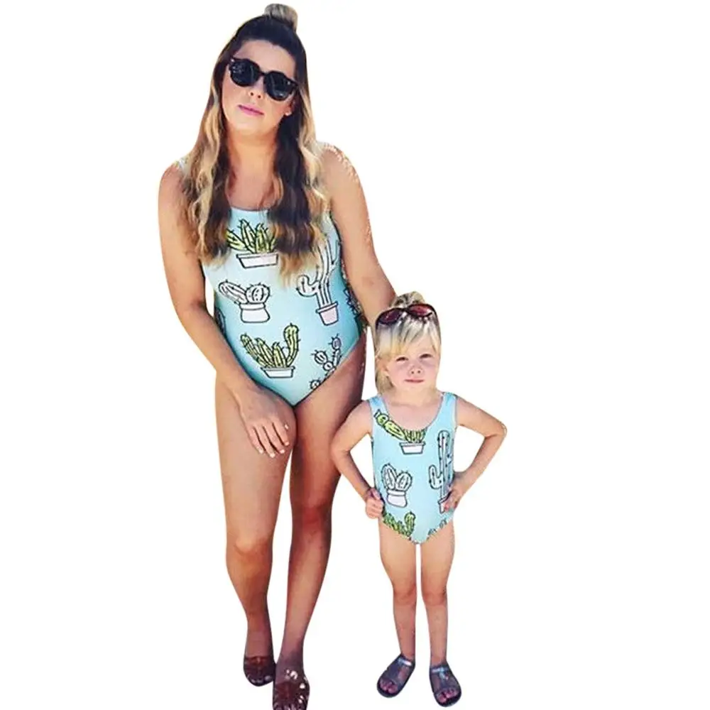 18-24 Months Одежда для купания для девочек; одинаковый семейный купальник для мамы и дочки; цельный купальный костюм с рисунком кактуса; цельный треугольный купальник с принтом; A1 - Цвет: 18-24 Months