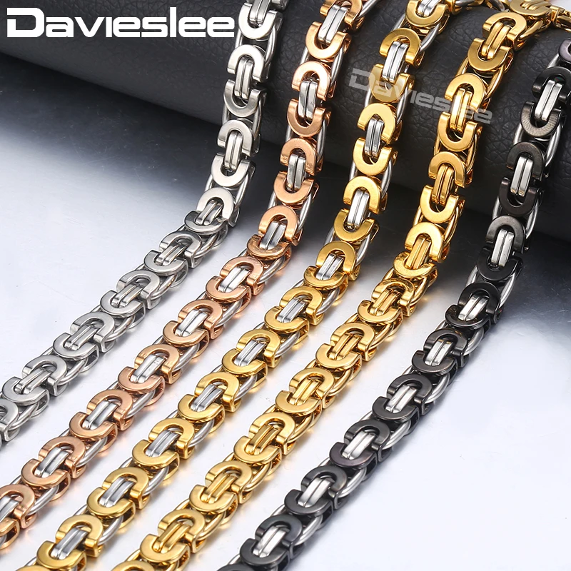 Davieslee Цепочки и ожерелья для Для мужчин на плоской подошве ВИЗАНТИЙСКИЙ Ссылка серебристый, черный золотая цепочка Нержавеющая сталь Винтаж ювелирные изделия 6/8/11 мм LKNM22