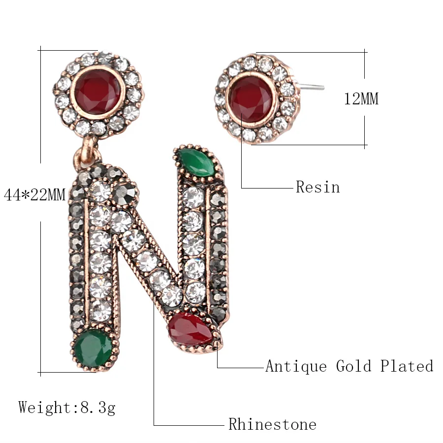 Kinel 2017 новые винтажные турецкие серьги для женщин антикварные золотые буквы N