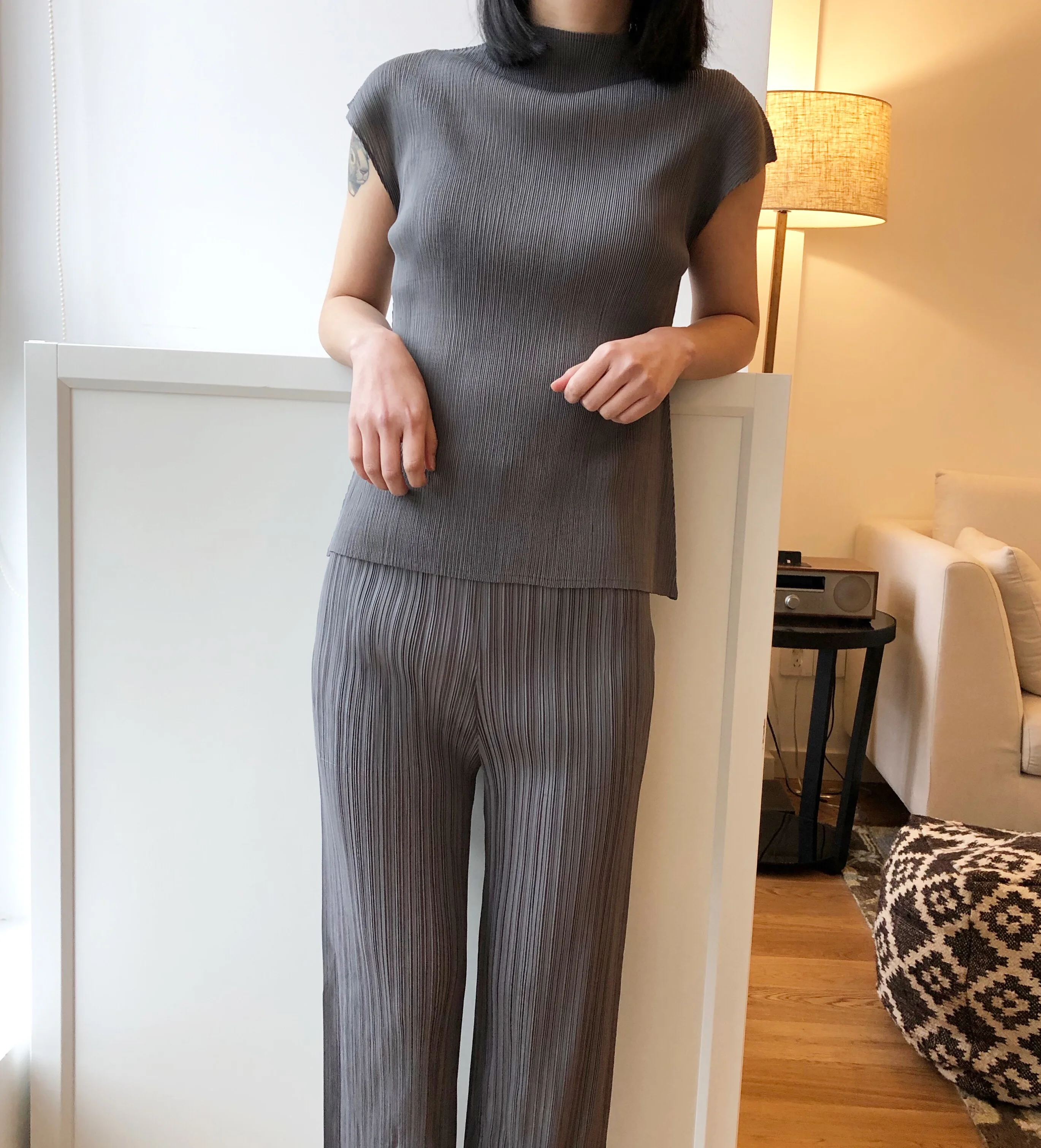 Changpleat новые базовые женские прямые брюки Miyak плиссированный однотонный эластичный пояс, карманы простые женские брюки модные