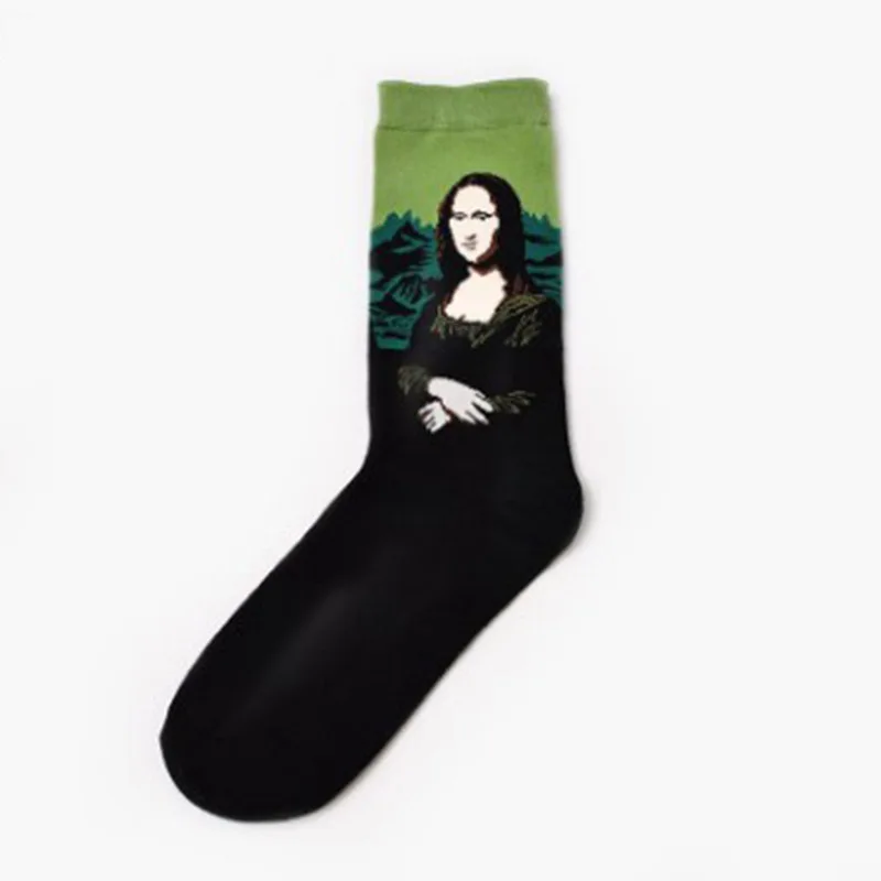 and Green Mona Lisa Горячая Звездная ночь Осень Зима Ретро Женская индивидуальность Искусство Ван Гог Фреска всемирно известная живопись мужские носки масло Смешные забавные носки - Цвет: and Green Mona Lisa