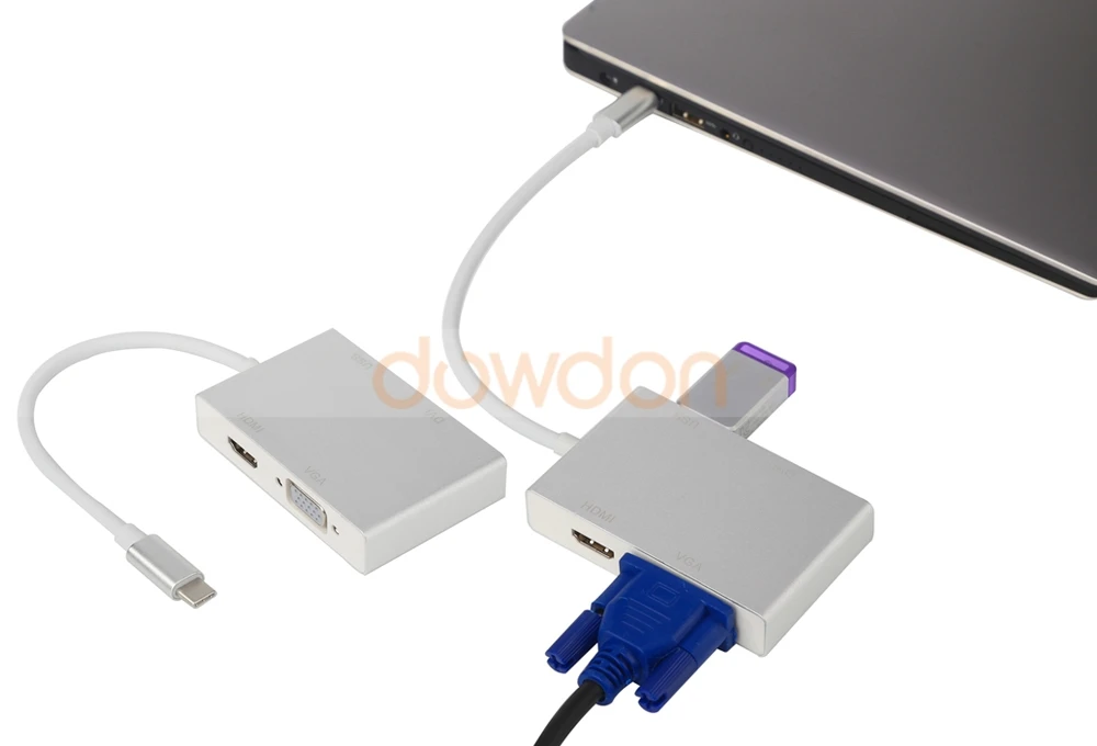 Серебряный USB 3,1 type C USB-C к USB OTG& HDMI& DVI& VGA адаптер для ноутбуков