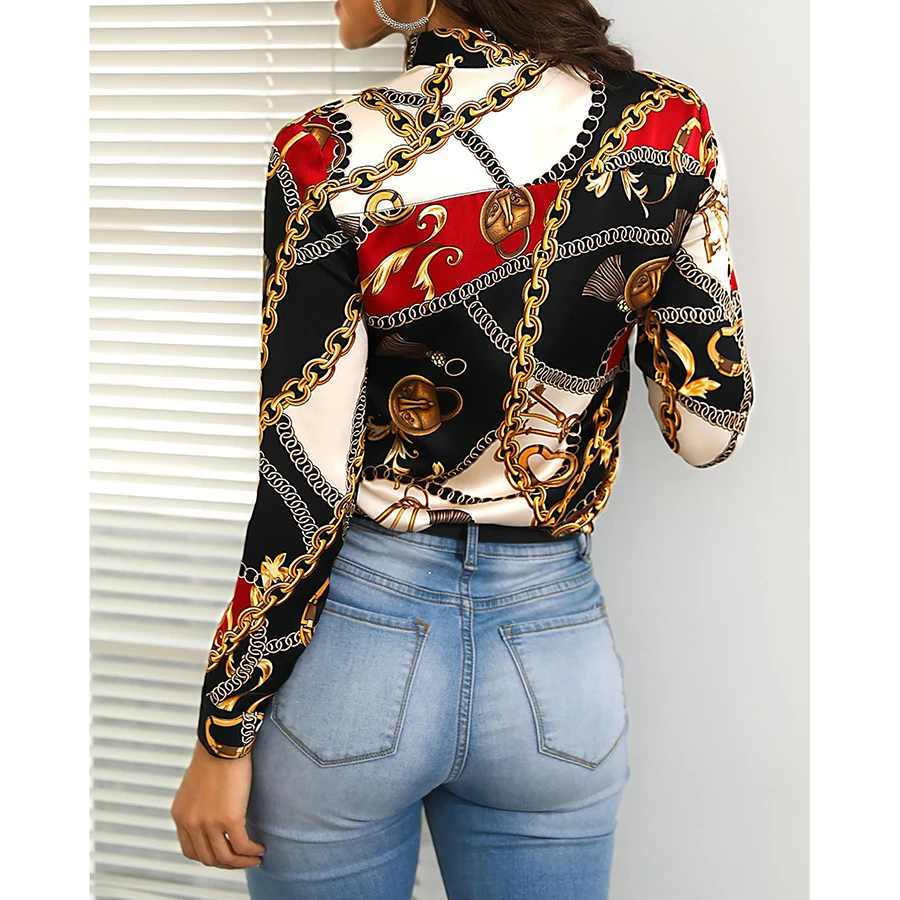 Женская новая модная повседневная однобортная шифоновая рубашка с длинными рукавами и принтом