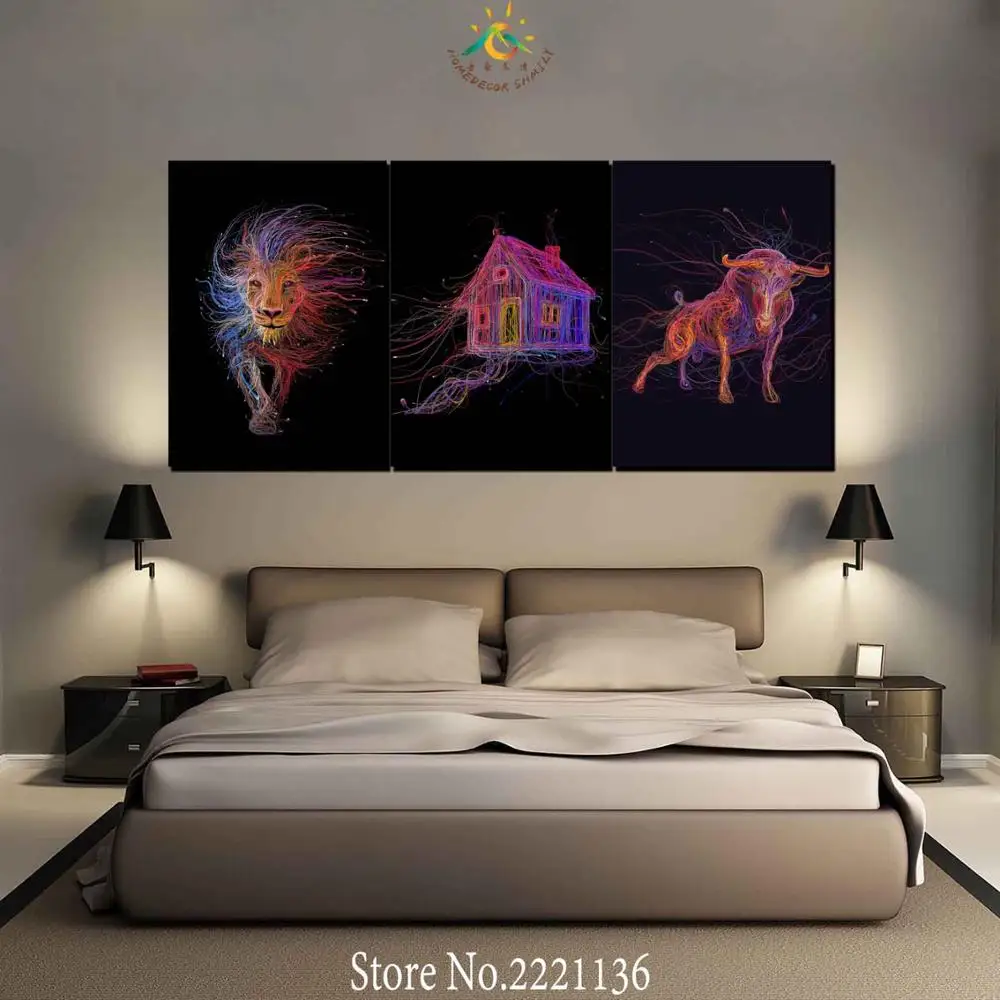 

3-4-5 Pieces Optical Fiber bull and Lion Modern Wall Art Canvas Printed Painting HD Prints Modular Poster Wall Pictures