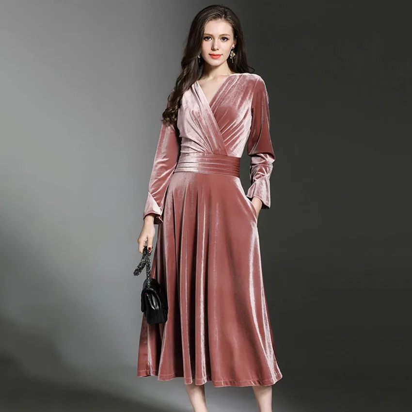 Женское бархатное платье с v образным вырезом винтажное сексуальное для