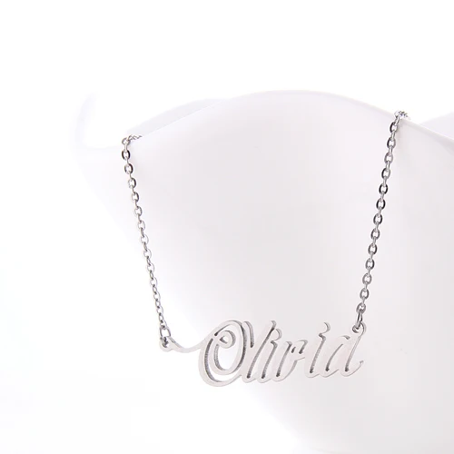 

Nameplate Charm Olivia Name Necklace for Women Script Pendant Gold Color Stainless Steel Popular Letters Jewelry NL2420