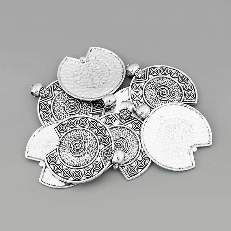 2PCS Antique Silver Large Hammered Carved Spiral Vortex Round Charms Pendants for Necklace Making Jewelry Findings 80x70mm