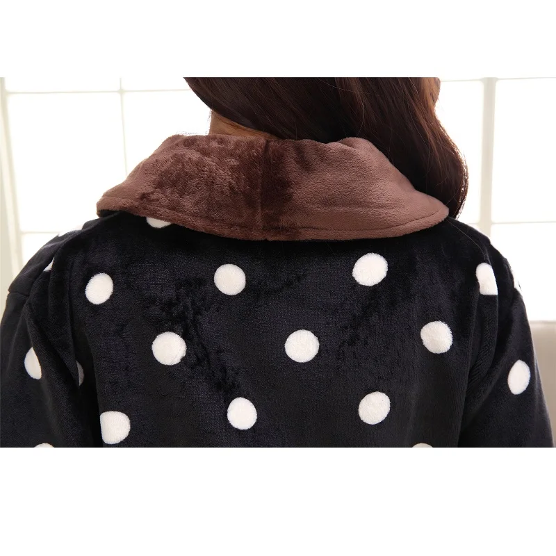 

couples winter warm flannel Bath Robes warm women Coral Fleece Dressing Gowns Mid-Calf Polka dot Men Robe
