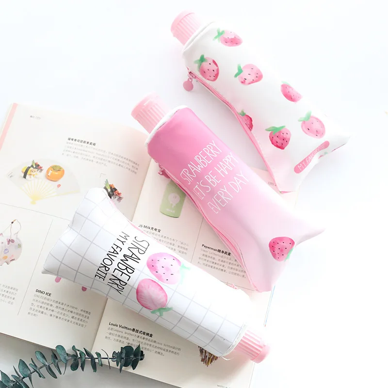 4 шт./лот летняя розовая Клубничная Сумка карандаш с точилкой из PU материала