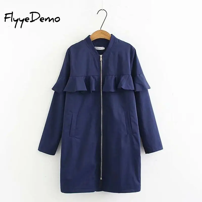 Повседневное длинный плащ пальто для Для женщин осень 2018 Модные рюшами с длинным