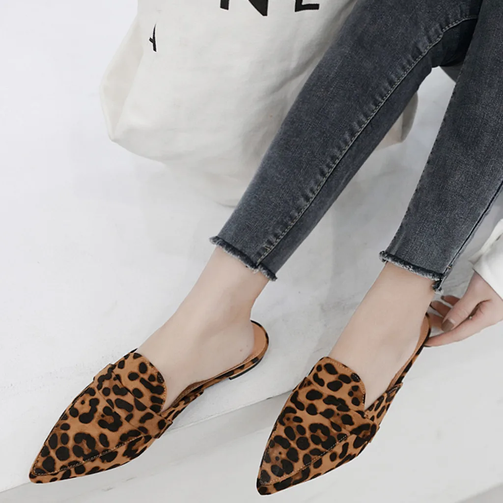 Леопардовые тапочки пикантные Босоножки на платформе туфли лодочки с острым